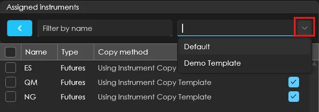A copy method template attached to an instrument template
