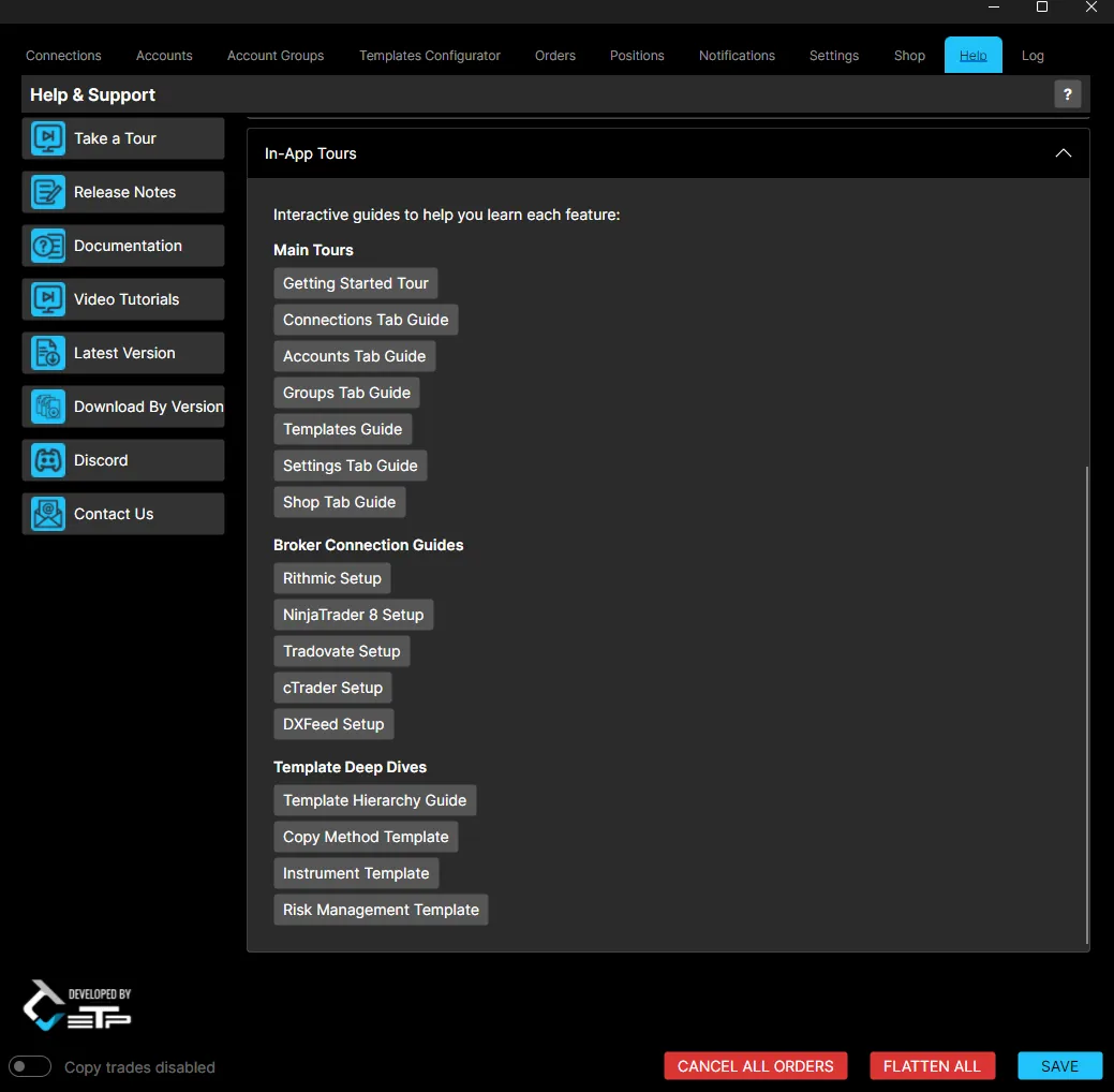 The Help page with the In-App Tours panel open