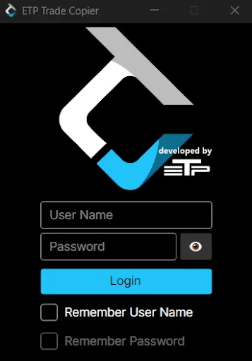 TradeCopier login window